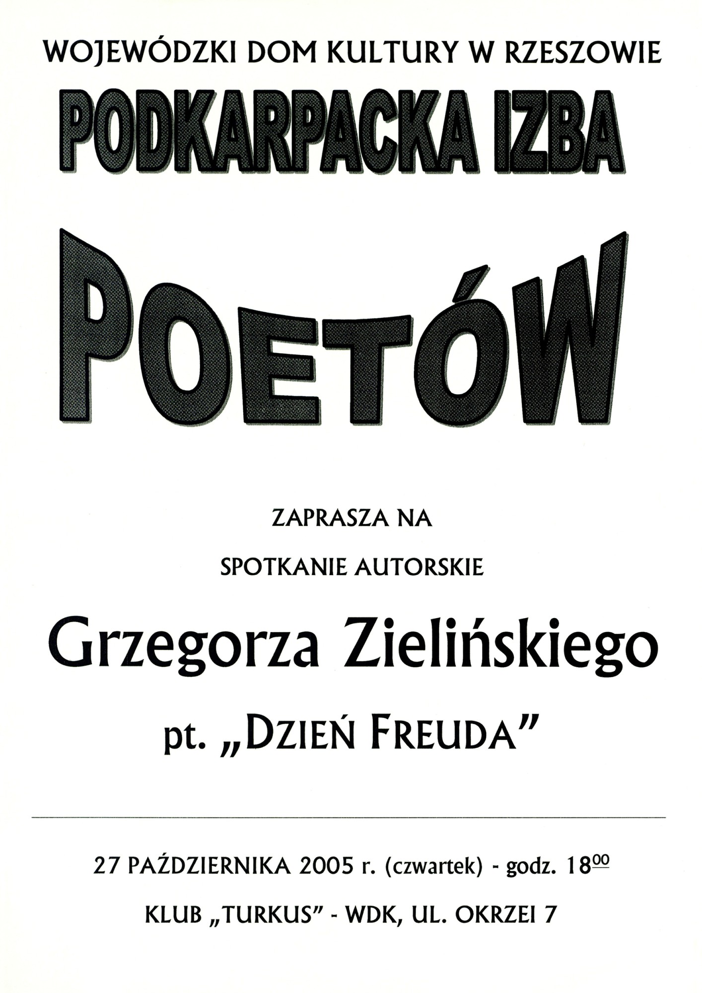 zdjęcie afisza - Spotkanie autorskie Grzegorza Zielińskiego pt. „Dzień Freuda”